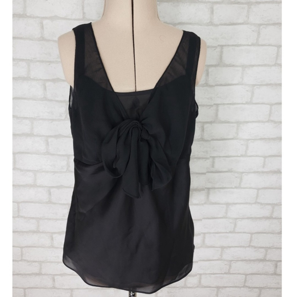 Ann Taylor LOFT | Bow Tie Semi-Sheer Black Sleeveless Blouse | 6 - Picture 1 of 5